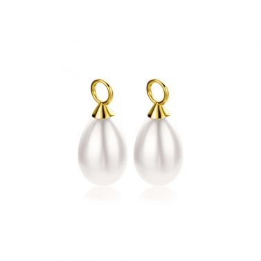 15mm ZINZI Gold Plated Sterling Silver Earrings Pendants Pearl White in Pear-shape ZICH355W (excl. hoop earrings)