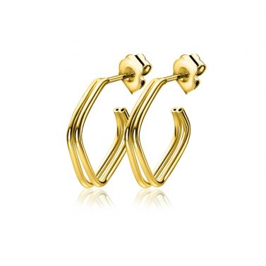 21mm ZINZI gold-plated silver stud earrings with a square shape and double tube, ZIO-BF125G