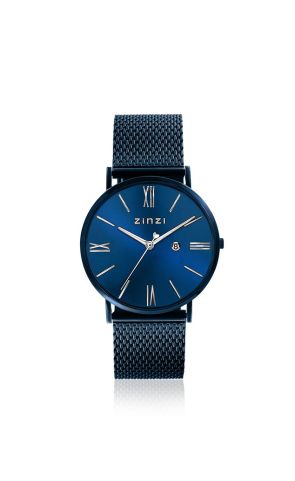 ZINZI Roman Watch Blue and Silver Colored Dial Blue Stainless Steel Case and Mesh Strap 34mm ZIW551M