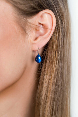 ZINZI zilveren oorhangers blauw peervorm 22mm ZIO1934B