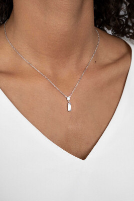ZINZI zilveren ketting 45cm rechthoek vierkant wit ZIC2056