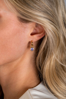 JUNE Earrings Pendants Gold Plated with Birthstone Light Purple Amethyst Zirconia (excl. hoop earrings)