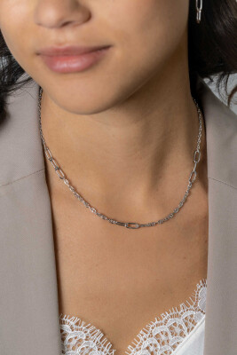 ZINZI Sterling Silver Marine Chain Necklace Combined with Larger Oval Chains 42-45cm ZIC2413