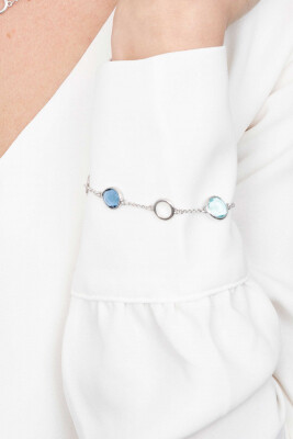 ZINZI zilveren fantasie armband blauw en turquoise rond ZIA2000