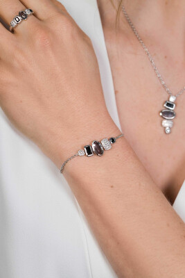 ZINZI Sterling Silver Fantasy Bracelet with White Zirconias and Grey Black Stones 18-21cm ZIA1944