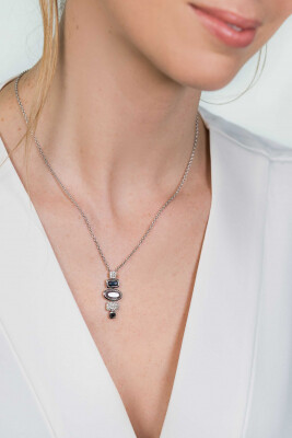 ZINZI zilveren schakelcollier met hanger grijs zwarte kleurstenen en witte zirconia's 42-45cm ZIC1944