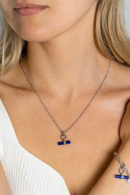 ZINZI Sterling Silver Necklace with Trendy Toggle Clasp Pendant in Lapis Lazuli 43-45cm ZIC2478