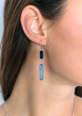 ZINZI Sterling Silver EarRings 57mm Rectangles Blue Black
