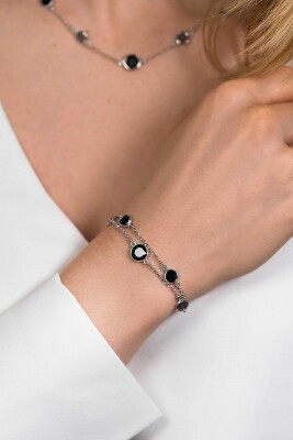 ZINZI zilveren multi-look schakelarmband met zwarte grijze kleurstenen 17-20cm ZIA1937