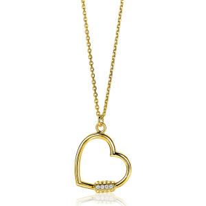 ZINZI Gold Plated Sterling Silver Necklace Luxurious Heart Pendant with White Zirconias 45cm ZIC2031