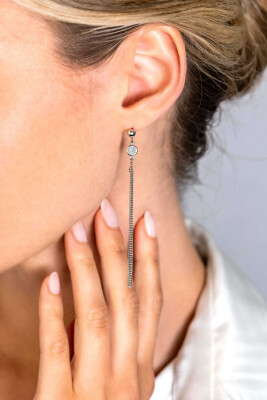 ZINZI zilveren oorstekers lange dubbele gourmet ketting 75mm witte zirconia ZIO2362