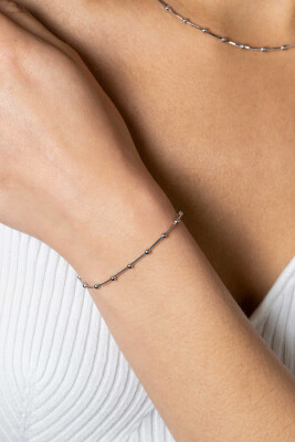 ZINZI Sterling Silver Snake Chain Bracelet with Square Cut Chains and 15 Refined Shiny Beads 17-20cm ZIA2471