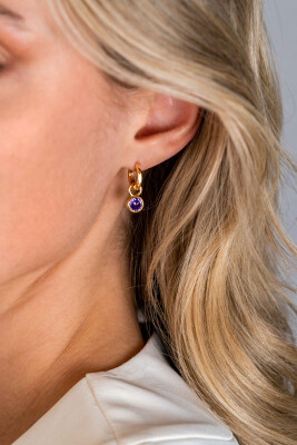 FEBRUARY Earrings Pendants Gold Plated with Birthstone Purple Amethyst Zirconia (excl. hoop earrings)