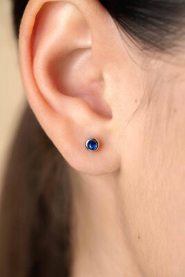 SEPTEMBER Stud Earrings 4mm Sterling Silver with Birthstone Blue Sapphire Zirconia