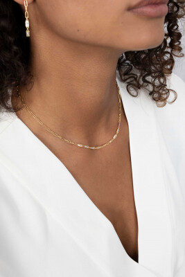 ZINZI Gold Plated Sterling Silver Necklace with Paperclip Chains and Rectangular Baguette White Zirconias 45cm ZIC1993G
