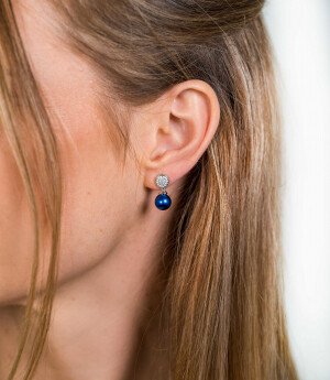 Zinzi zilveren parel oorknoppen 8mm blauw ZIO1151B