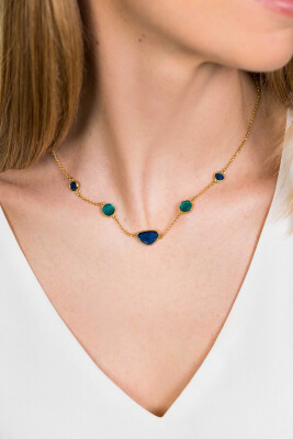 ZINZI zilveren schakelcollier geelverguld met kleurstenen 45-48cm ZIC1933