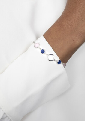 ZINZI zilveren fantasie armband zeshoek blauw roze rond ZIA2002