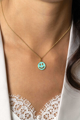 15mm ZINZI Gold Plated Sterling Silver Pendant Smiley Round with Turquoise Enamel ZIH2312T (excl. necklace)