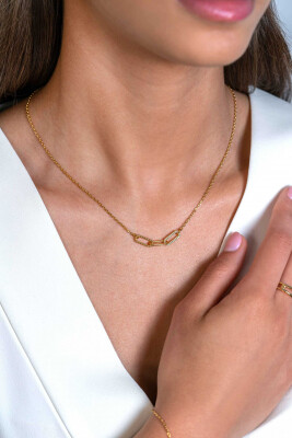 "ZINZI Gold Plated Sterling Silver Chain Necklace with 3 larger Paperclip Chains