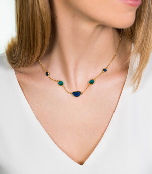 ZINZI zilveren schakelcollier geelverguld met kleurstenen 45-48cm ZIC1933