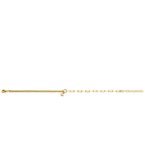 ZINZI Gold Plated Sterling Silver Bracelet with 2 Trendy Chains Combined: Curb and Paperclip Chain. With a Dangling White Zirconia 17-20cm ZIA2480