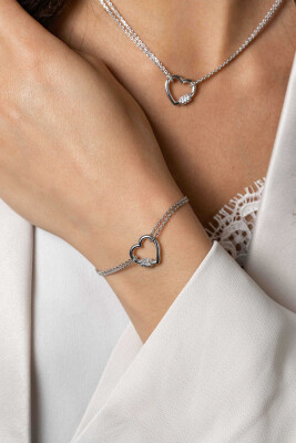 ZINZI Sterling Silver Multi-Chain Bracelet with Luxury Heart and White Zirconias 17-20cm ZIA2507