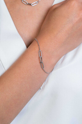 "ZINZI Sterling Silver Chain Bracelet with 3 larger Paperclip Chains