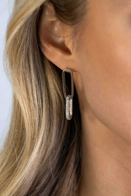38mm ZINZI Sterling Silver Long Earrings with 2 Oval Chains Set with White Zirconias ZIO2371