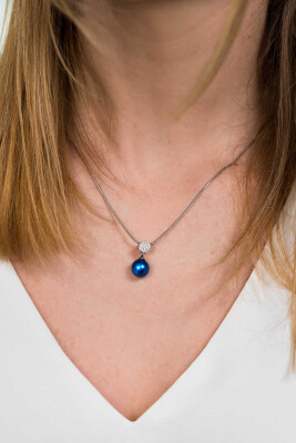 ZINZI zilveren parelhanger 18mm witte zirconia's blauwe parel ZIH1151B