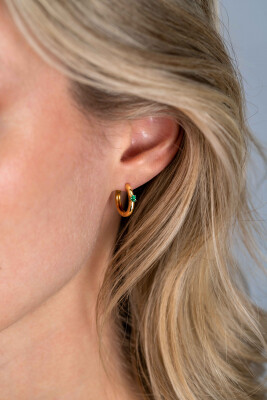 May Hoop Earrings 13mm Gold Plated with Birthstone Green Emerald Zirconia