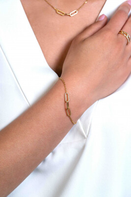 "ZINZI Gold Plated Sterling Silver Chain Bracelet with 3 Larger Paperclip Chains