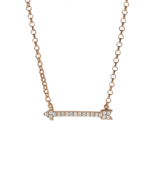 ZINZI Rose Gold Plated Sterling Silver Necklace Cupid Arrow with White Zirconias 42-45cm ZIC1064R