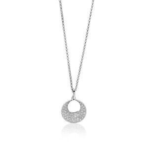 ZINZI zilveren ketting 45cm met hanger 17mm rond wit ZIC1572