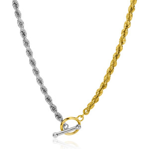 ZINZI Gold Plated Sterling Silver Necklace Rope Chain Bicolor and Tendy Toggle Clasp 3,7mm width 42-45cm ZIC2288