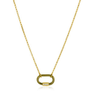 ZINZI Gold Plated Silver Chain Necklace 45cm Oval Pendant Olive Green Enamel And White Zirconias ZIC2374