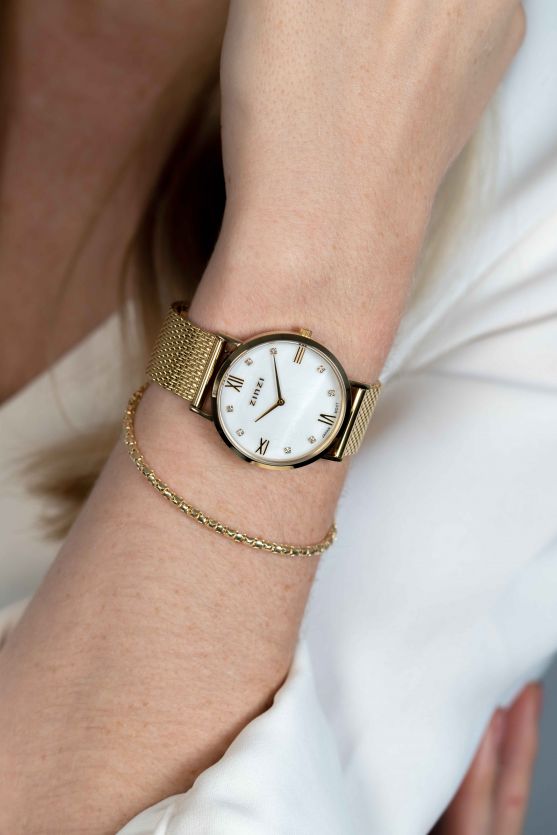 期間限定のお買い得商品 Roman ZINZI Watch Colored Gold Dial Mother-of-Pearl White 絵画