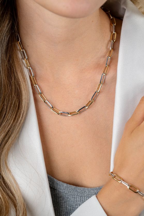 ZINZI bicolor oval link necklace alternating gold plated and