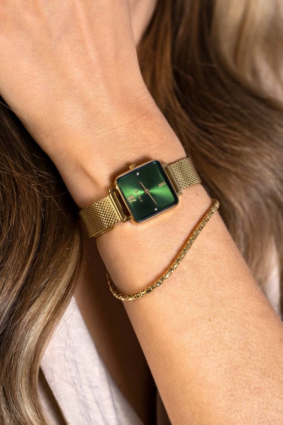 ZINZI Square Mini Watch Green Dial and Square Gold Colored