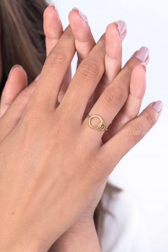 ZINZI Gold Plated Sterling Silver Ring 2 Connected Open Circles