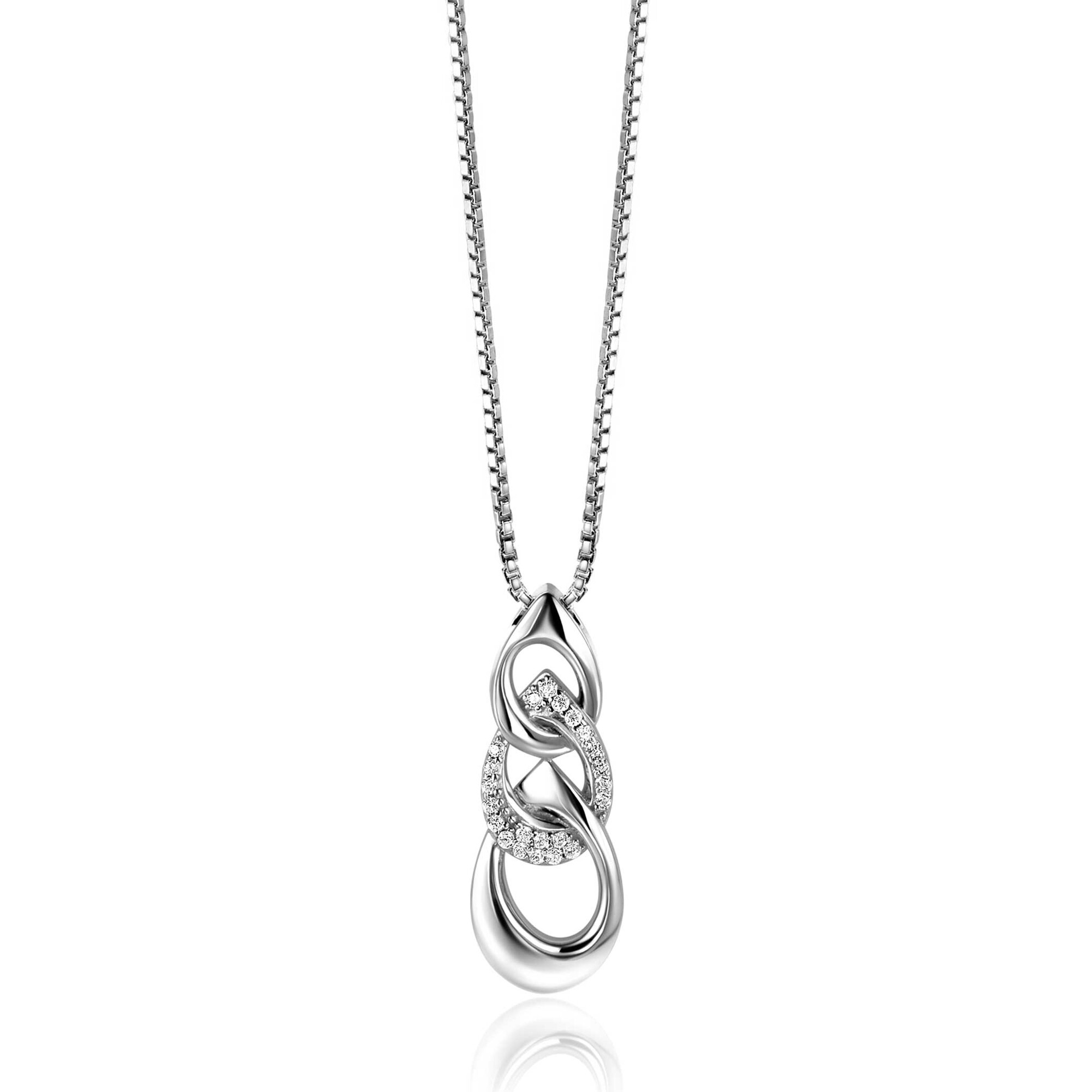 45cm ZINZI silver Venetian chain including pendant with three open pear-shaped links 30mm, set with white zirconias by Dutch Designer Mart Visser MVC24