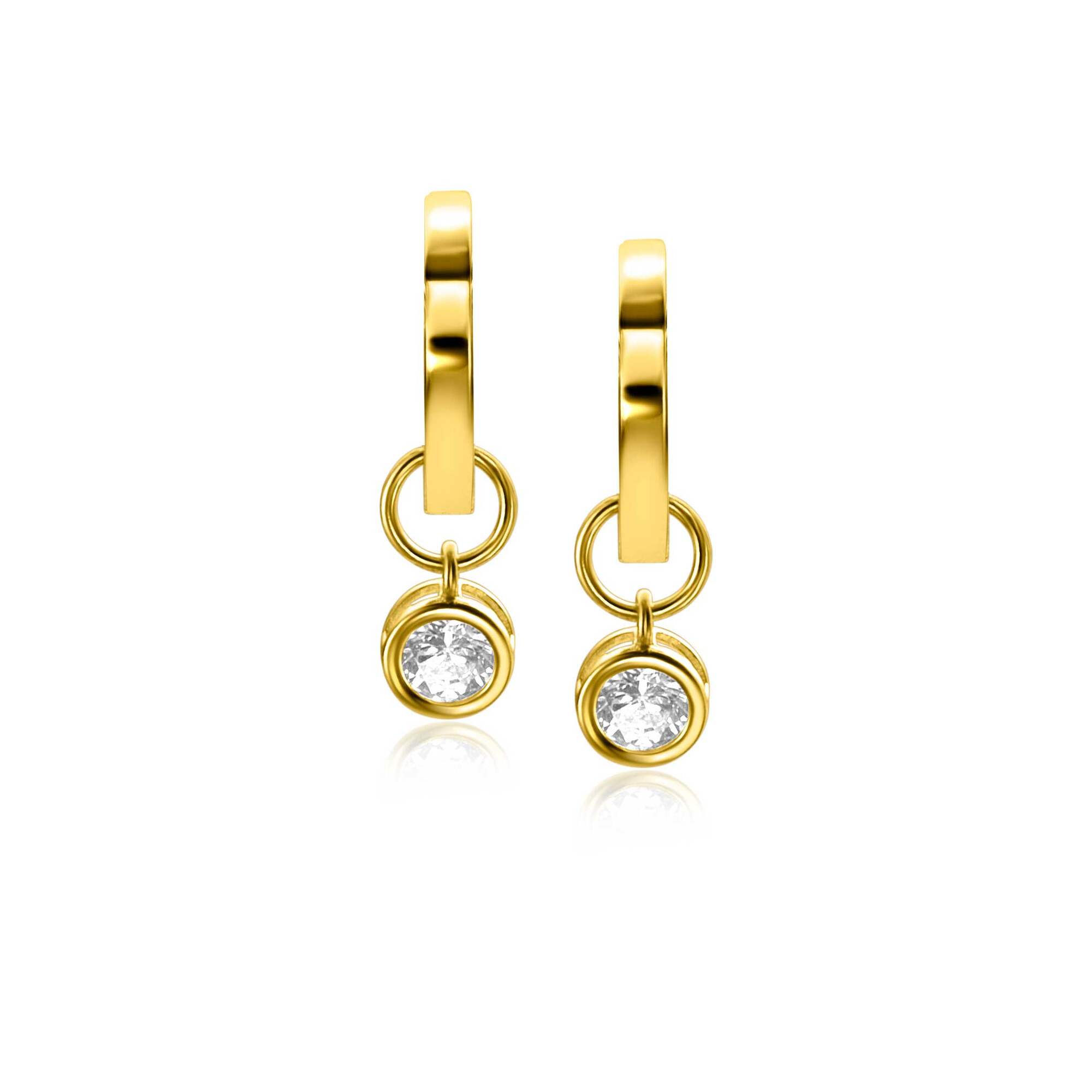 ZINZI 14K Gold Earrings Pendants Round White Zirconia 5mm ZGCH421 (excl. hoop earrings)