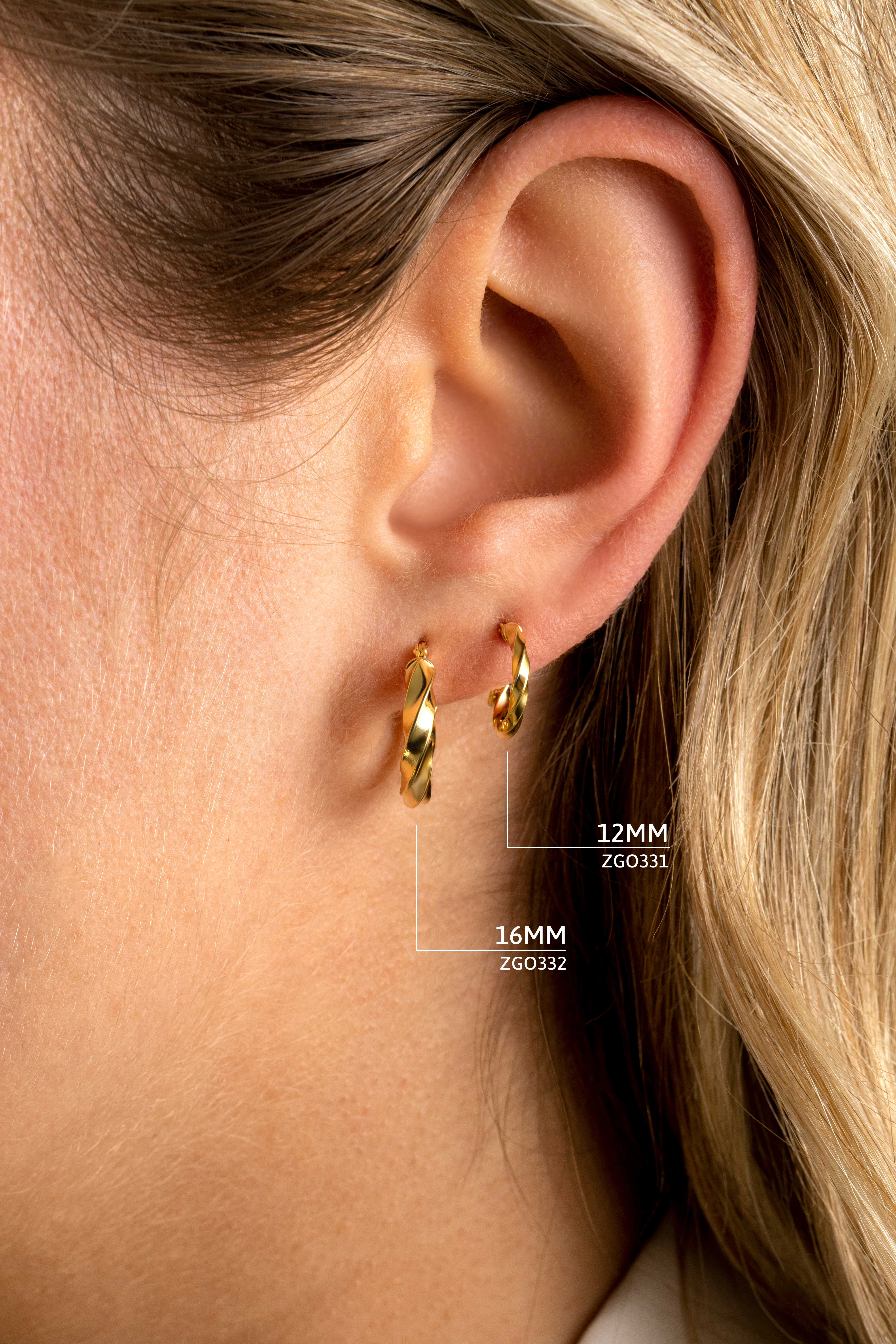 12mm ZINZI 14K Gold Hoop Earrings Twisted Tube 2mm width ZGO331