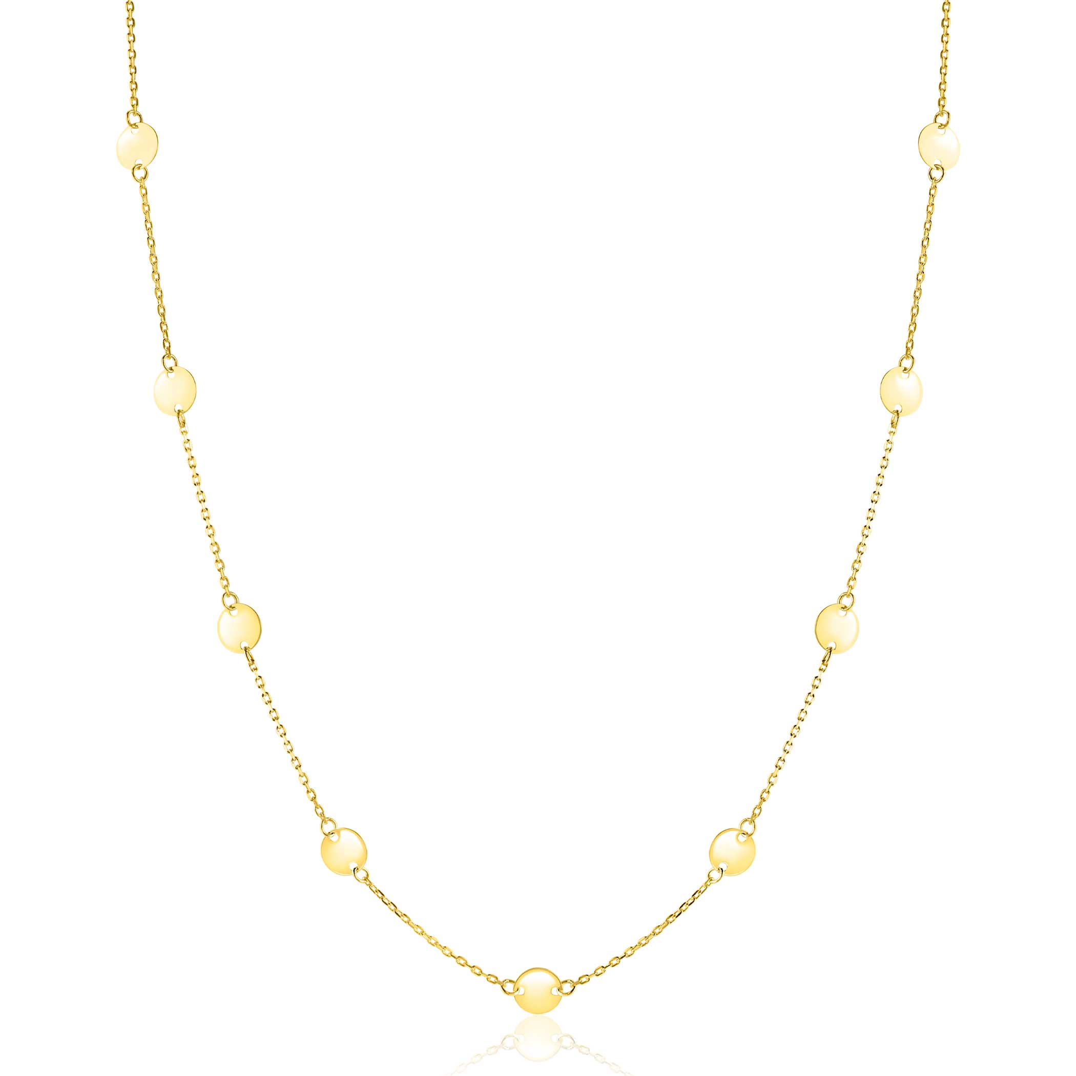 ZINZI Gold 14 carat gold necklace with delicate jasseron links and nine round smooth plates, 5mm wide, 42-45cm ZGC503
