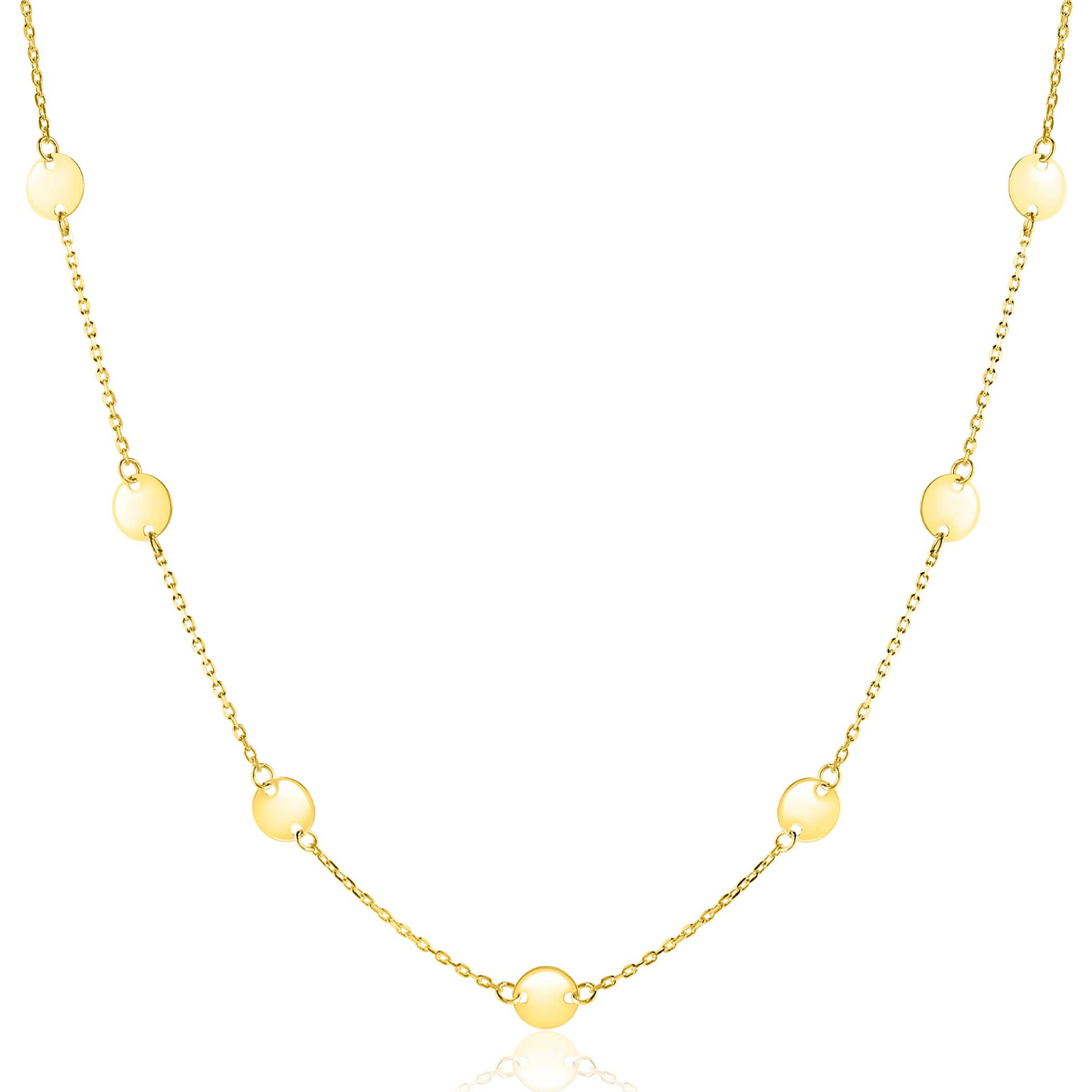 ZINZI Gold 14 carat gold necklace with delicate jasseron links and nine round smooth plates, 5mm wide, 42-45cm ZGC503
