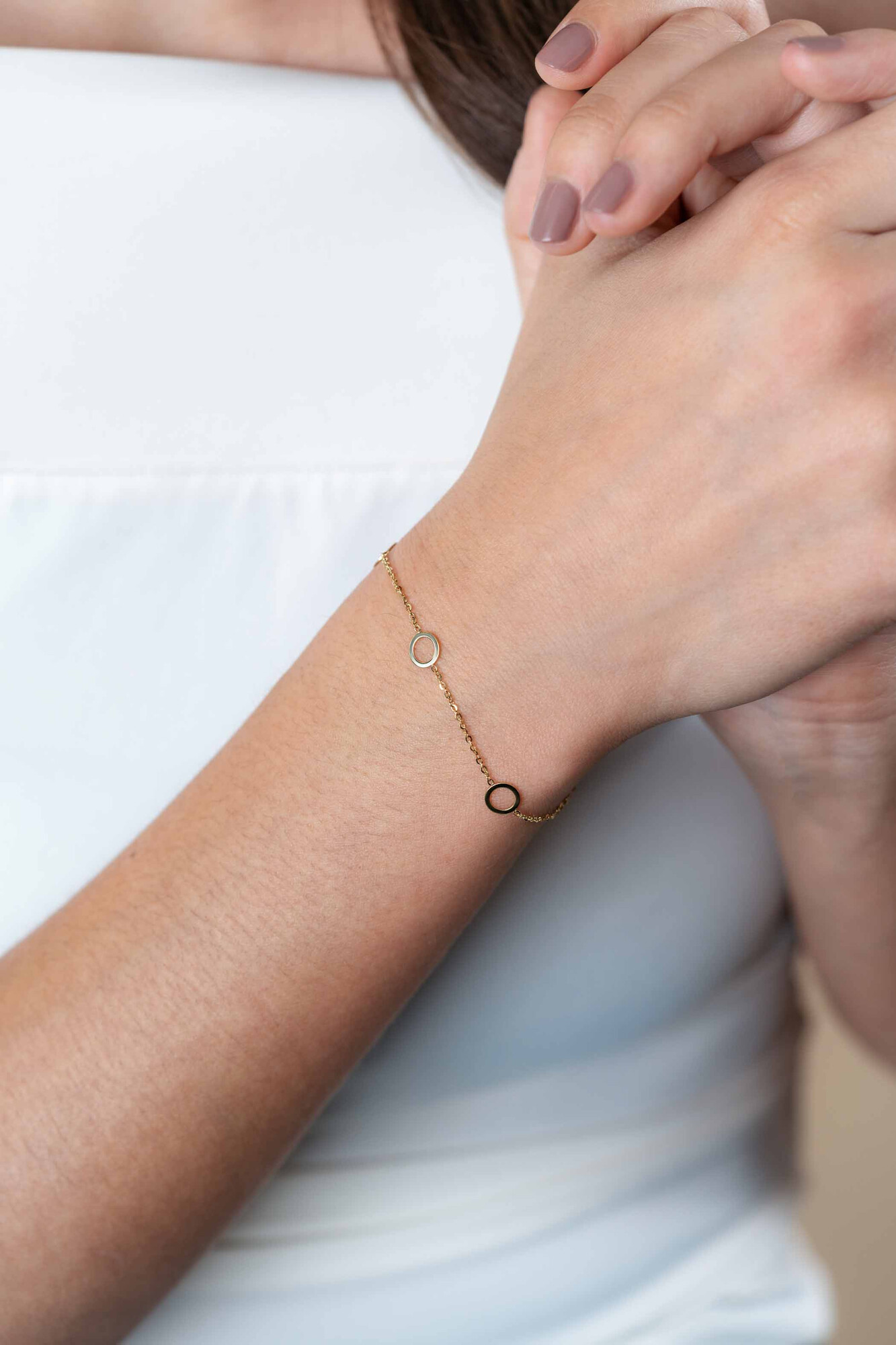 ZINZI 14K Gold Rolo Chain Bracelet 3 Open Circles 6,5mm width 18-20cm ZGA445