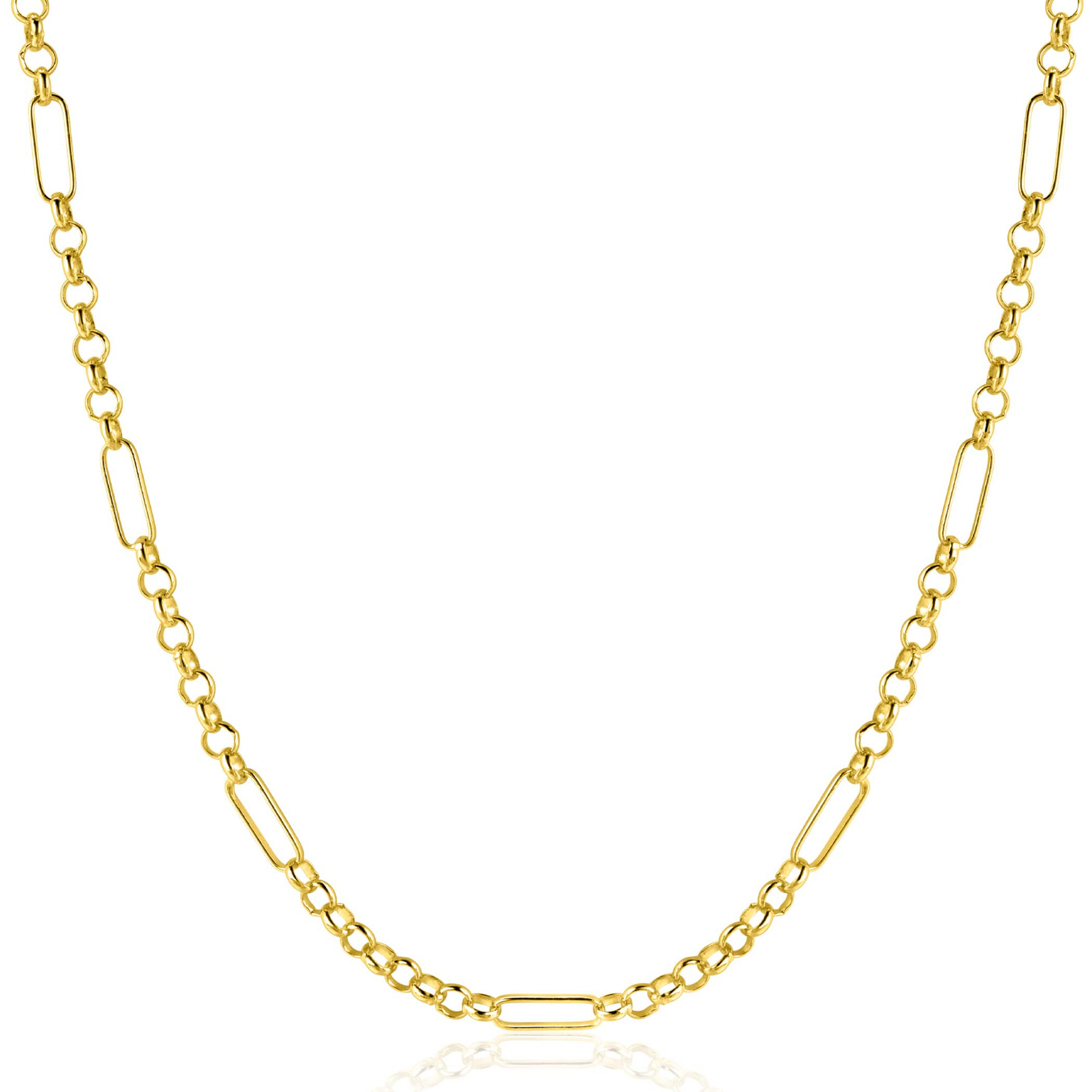 ZINZI Gold 14 karat solid gold necklace with paperclip links combined with curb links 41-43cm ZGC495
