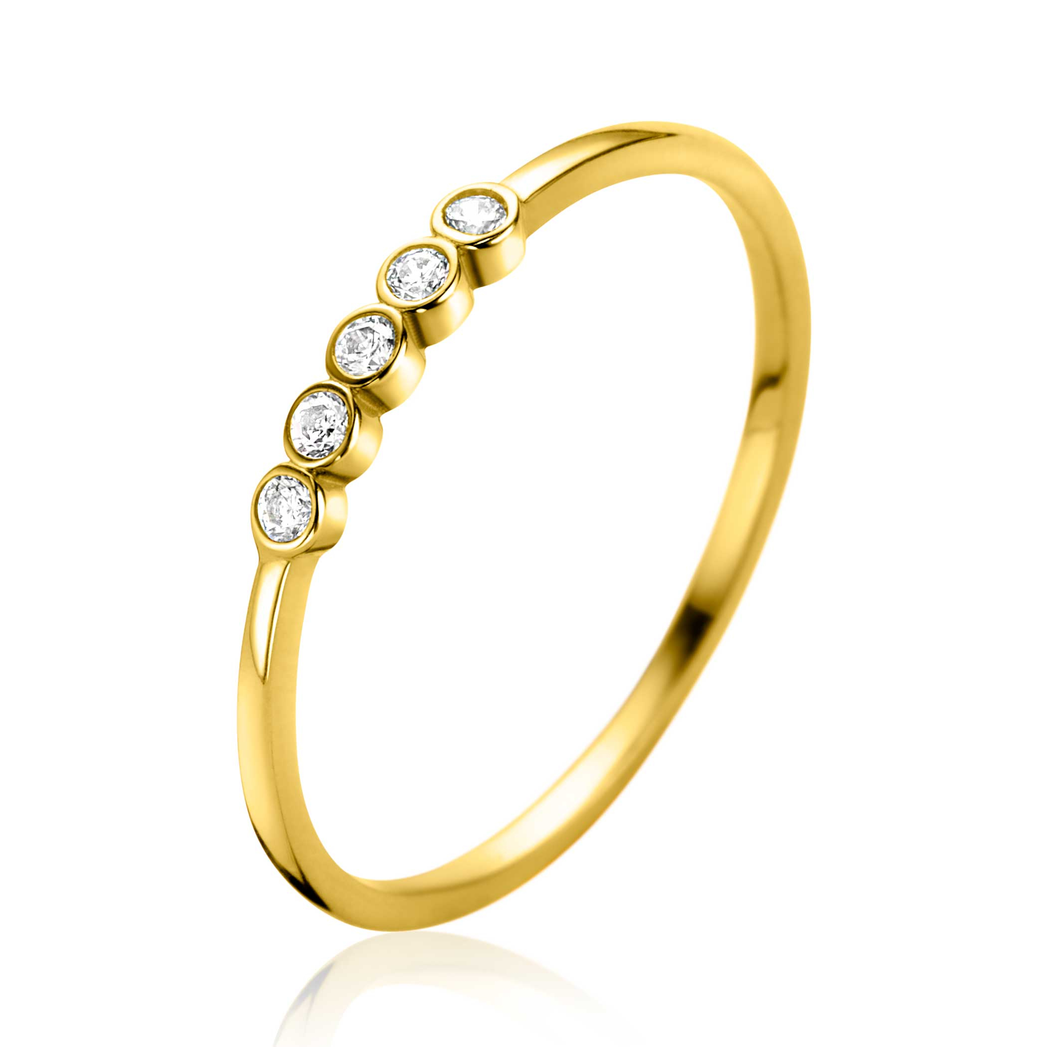 ZINZI Gold 14 ct gold stacking ring set with five round white cubic zirconias ZGR532
