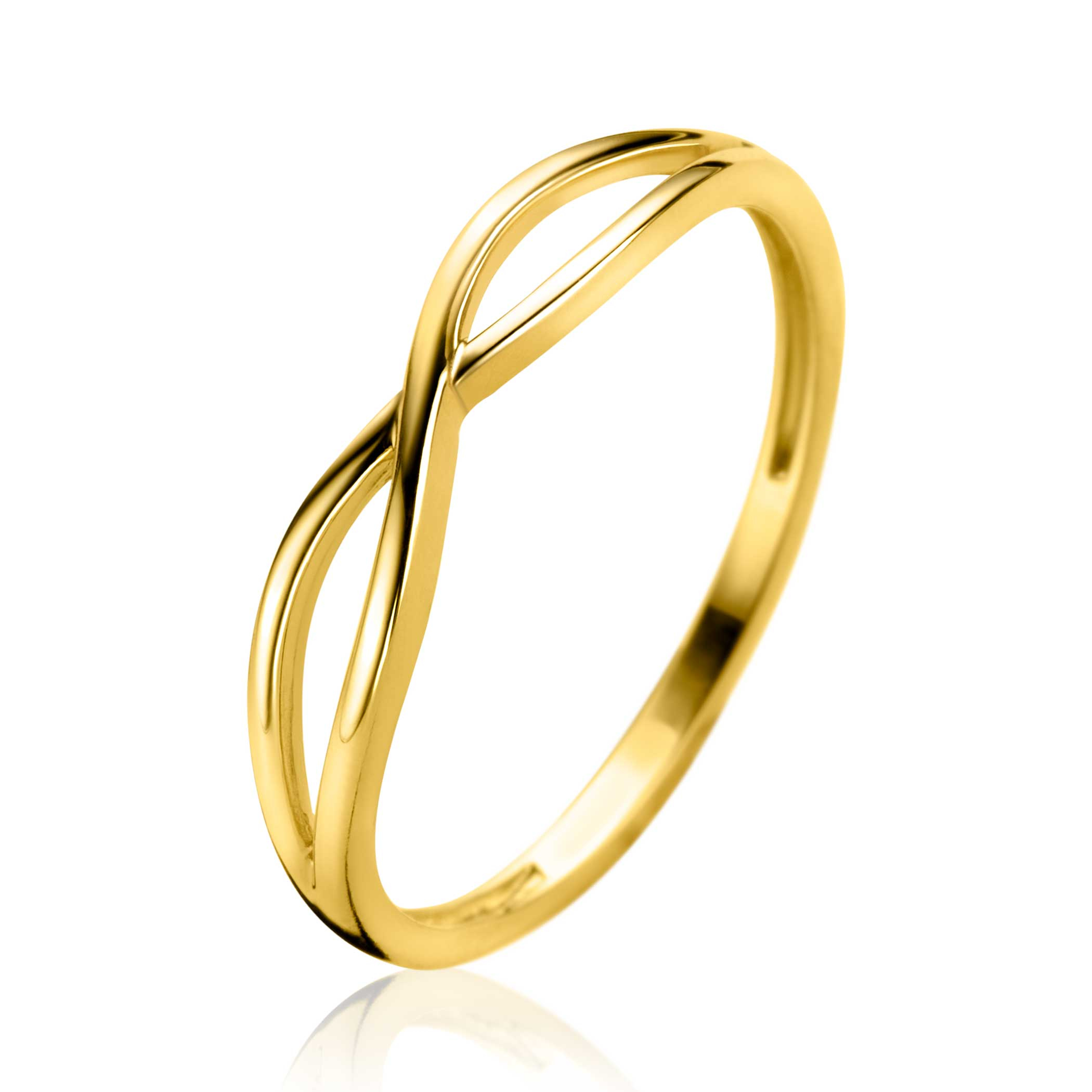 ZINZI Gold 14 ct gold cross-over ring with two intersecting smooth bands ZGR534