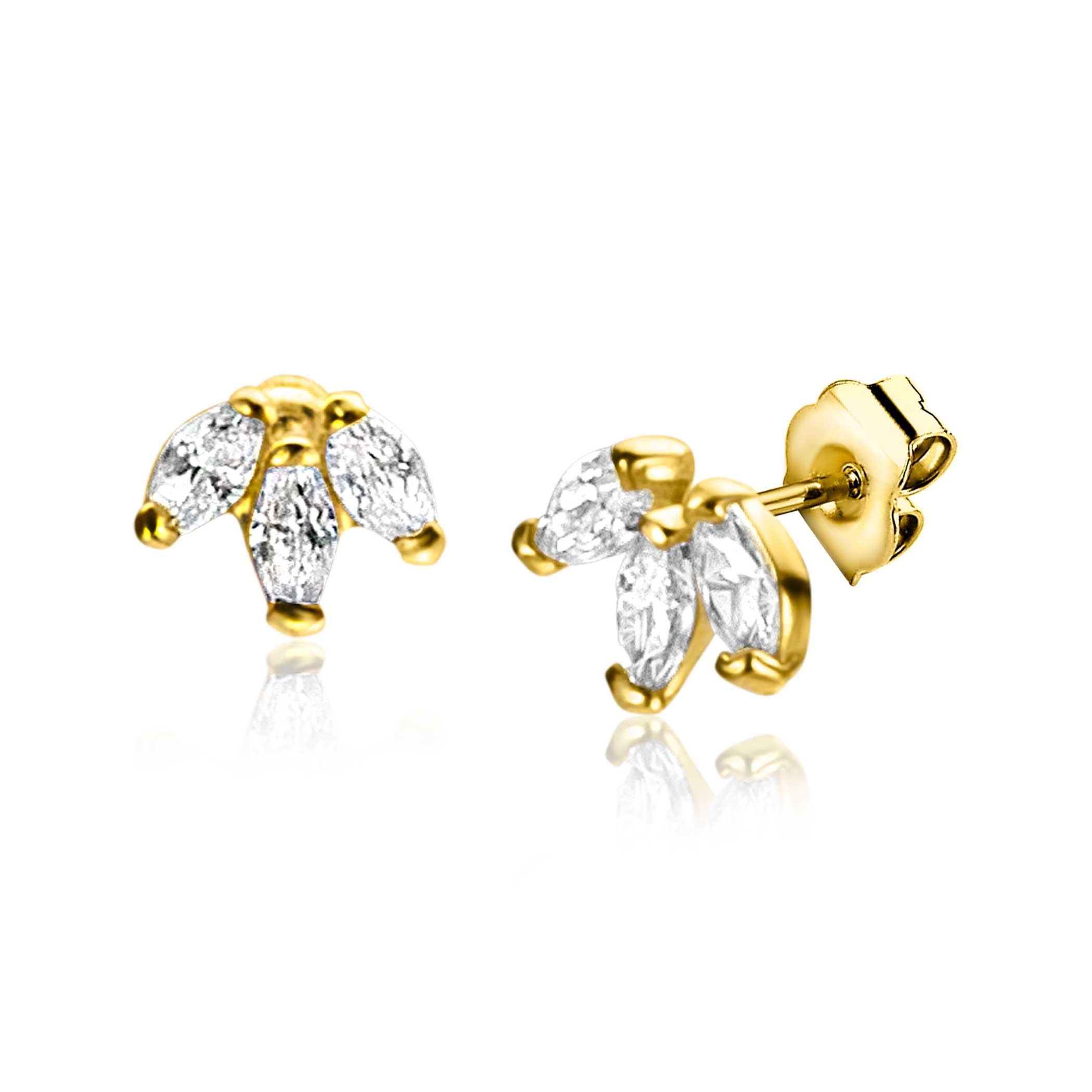 5mm ZINZI 14K Gold Stud Earrings White Zirconias ZGO411